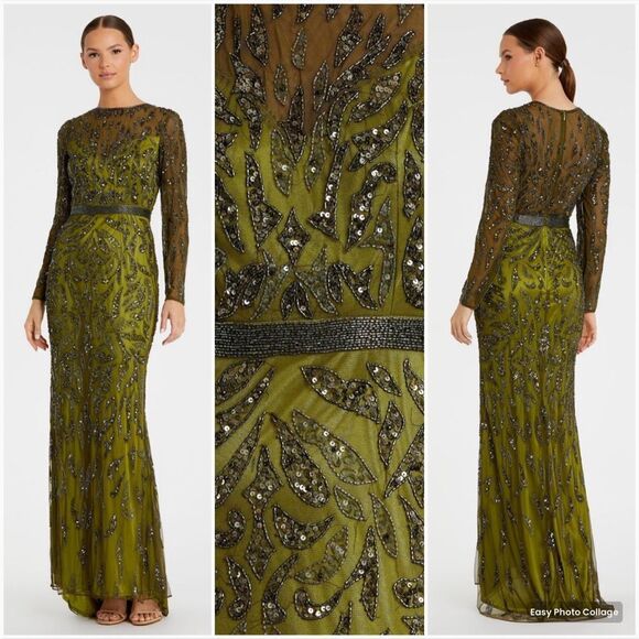 MAC DUGGAL 5124 Green Beaded Long Sleeve Evening Gown Size 6 - Picture 1 of 15